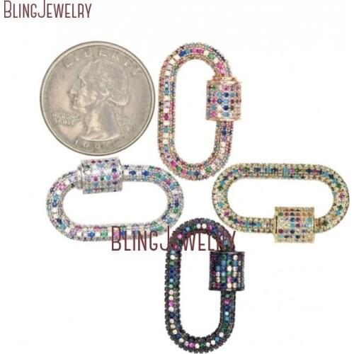 Color CZ Micro Pave Oval Shape Screw Clasp Stone Lock Stoned Carabiner Lock 17x29mm FC32281