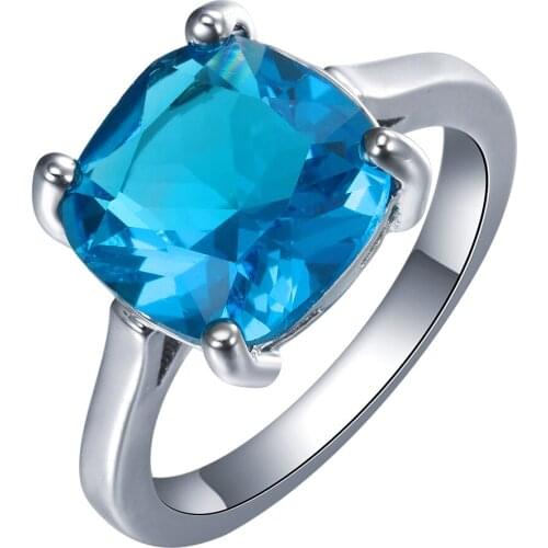 Hainon Simple Design Silver Color Engagement Rings New Vintage Blue CZ Jewelry Wedding Gift Luxury Promise Rings for Girls