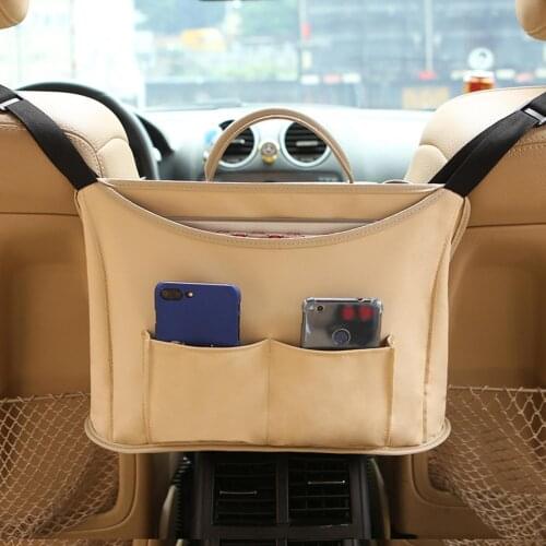 Car Seat Back Storage Pocket Trunk Bag Between Seat Faux Leather Net Bag Multifunction Car Storage Organizer Accessories 2021