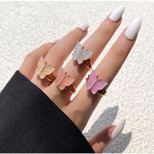 Sweet Crystal Butterfly Rings for Women Girls Fashion Multicolor Gold Party Wedding Rings Set Jewelry Gifts