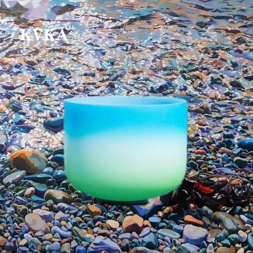 KVKA 8 inch F Note Frosted Quartz Crystal Singing Bowl 8" HeartChakra crystal singing bowl ( blue green)