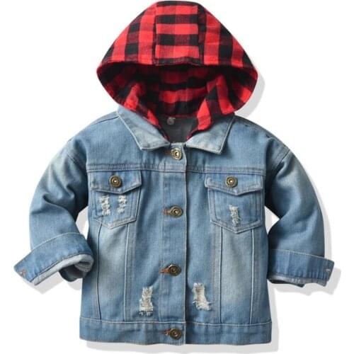 Fashion Kids Boy Denim Jacket Children Casual Hooded Plaid Outerwear Coats for Toddler Girl Buttons Jacket Clothing