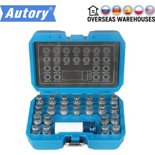 23pcs Wheel Lock Lugnut Anti-Theft Lug Nut Screw Removal Key Socket Set For VW AUDI With 1/2 Inch (12.7mm) Socket Adapter
