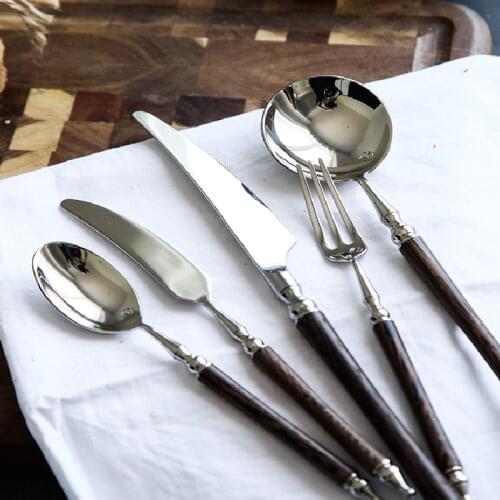 Wenge 304 Stainless Steel Flatware Kitchen Western Cutlery Set Steak Coffee Dessert Vintage Special Fork Tableware