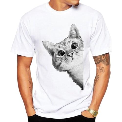 2018 New Arrivals Sneaky Cat Men T Shirt Cute Cat Printed t-shirt Short Sleeve Casual Basic Tops Cool Tee Shirts