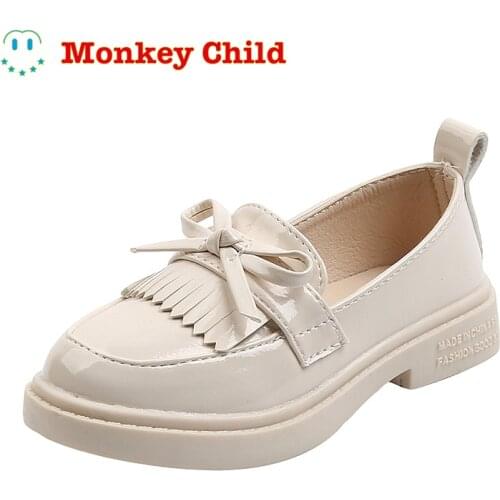 Girls Shoes Fringed Loafers For beautiful Bowtie Slip on Shoes Patent Leather Anti-Slippery Casual Shoes Kids Children Flats 2-1