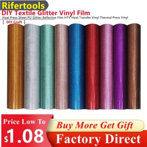 Wholesale Glitter VINYL T-shirt Heat Press Sheet PU Glitter Reflective Film HTV Heat Transfer Vinyl Thermal Press Film For Cloth