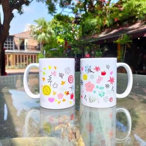 320ml Original Design European Rural style Ceramic mug Thermal transfer digital printing flower design coffee ceramic cup gift