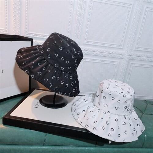 2021 New Style Spring Summer Smile Face Print Bucket Hat Fisherman Hat Outdoor Travel Hat Sun Cap Hats For Women