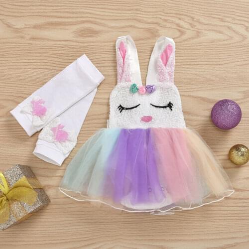 0-18M Toddler Kids Baby Girl Easter Clothes Cute Rabbit Dress Lace Tutu Bunny Dresses+Leg Warmers