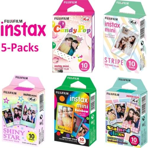 For Fujifilm Instax Mini 11 8 9 25 90 Film Camera, 50 Sheets Instant Photo Rainbow, Stripe, Shiny Star, Candy Pop, Stained Glass