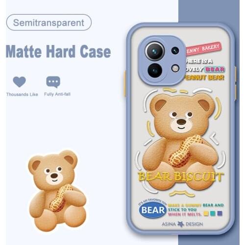 ASINA Transparent Cartoon Case For Xiaomi Mi11 10 Poco X2 F3 Matte Hard PC with Soft Edge Cases For Xiaomi Redmi Note 8 9 Bear