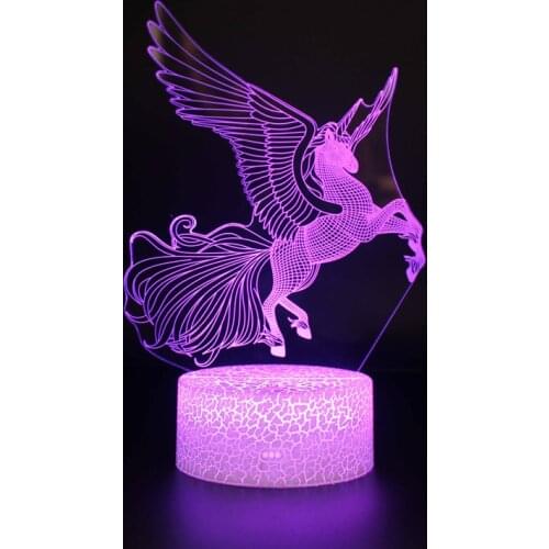 Drop shipping Colorful Unicorn Modelling 3D LED Night Light Touch Remote Control Table Lamp for Children Xmas Gfit Home Decor