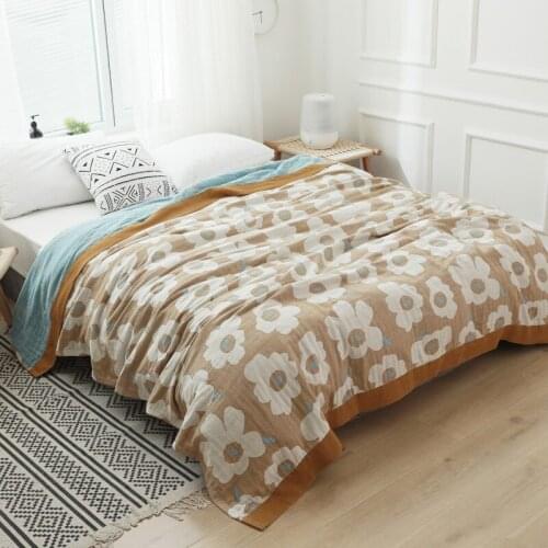 Cotton Gauze Five-layer Air-conditioning Sofa Blanket Soft Comfortable Lazy Nap Comforter Summer Thin Printing Washed Blanket