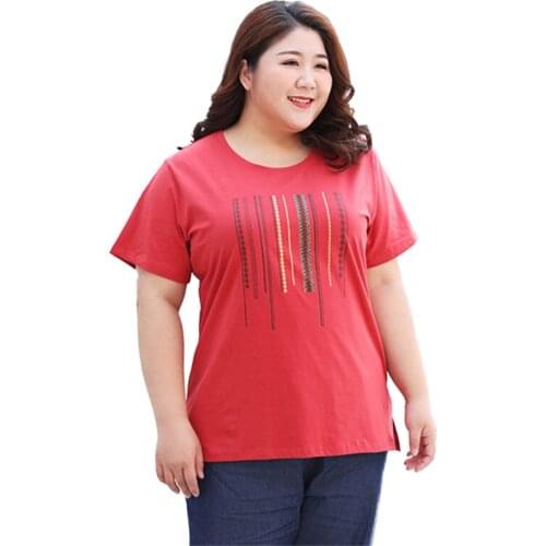Plus size 3XL-7XL T-shirt Top Women 2019 Summer O-neck Short sleeve Print Cotton Tees Female Large size T-shirt Casual Tops 2642