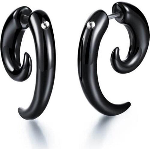 Black Horns Earrings for Men Boy Stainless Steel Stud Earring Punk Hip Hop Male Jewelry 10MM/8MM/6MM/5MM/4MM