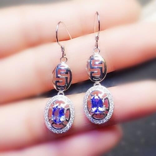 Natural real blue tanzanite drop earring Per jewelry 4*6mm 0.55ct*2pcs gemstone 925 sterling silver Fine jewelry X218336