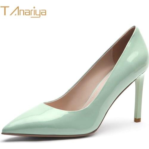 Tanariya Spring Genuine Leather Patent Leather Pointed Shoes Women Ladies High Heels Women Shoes Woman Pumps