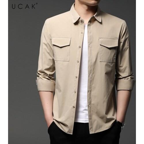UCAK Brand Autumn Solid Color Long Sleeve Shirts Men Clothing Fashion Style Streetwear Casual Soft Shirt Clothes Homme U6249