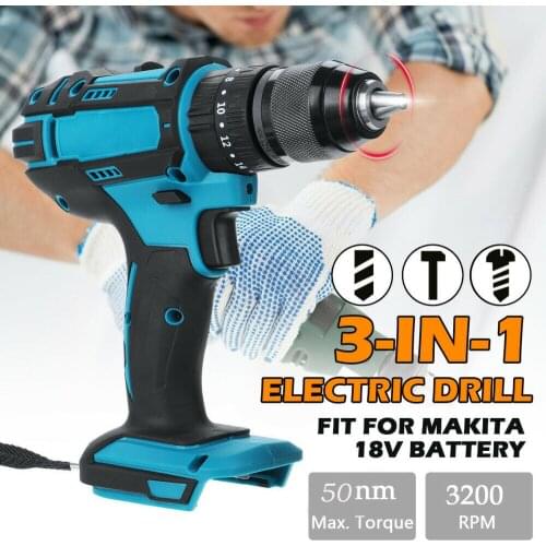 WENXING 3 in 1 Brush Hammer Drill Electric Screwdriver 13mm 20+3 Torque Cordless Impact Driver for Makita Battery 18V