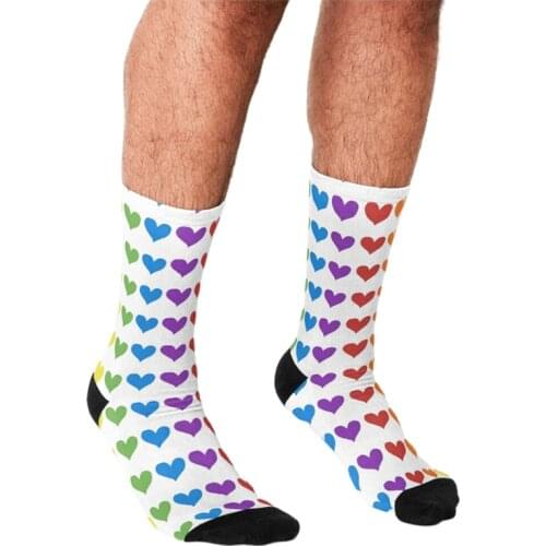 Funny Men socks Pride Rainbow Hearts pattern Printed hip hop Men Happy Socks cute boys street style Crazy novelty Socks for men