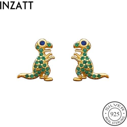 INZATT Real 925 Sterling Silver Zircon Dinosaur Stud Earrings For Fashion Women Party Minimalist Hiphop Fine Jewelry Accessories