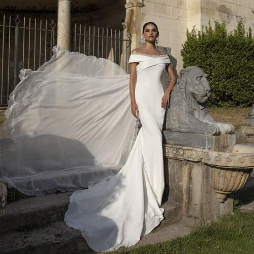 Magic Awn New Off The Shoulder Mermaid Wedding Dresses Lace Satin Bodice Simple Boho Wedding Party Dress Vestidos De Novia