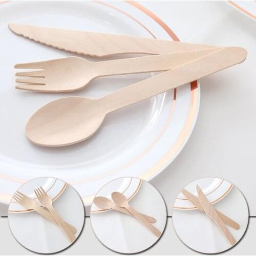 10PCS Party Supplies Disposable Spoons/Forks/Cutters Wooden Kitchen Utensils Wedding Party Dessert Tableware Packing Cutlery