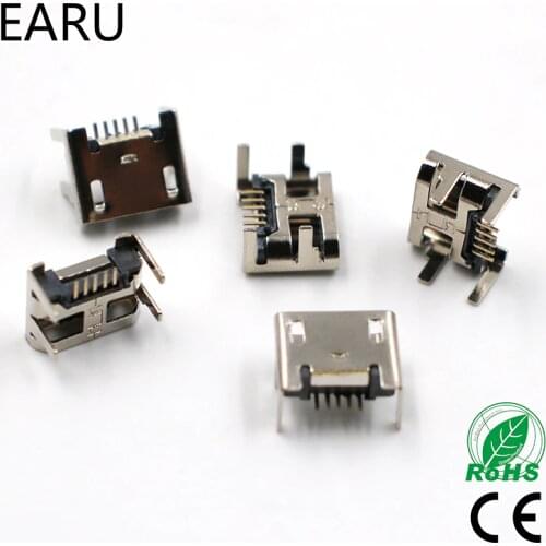 10pcs Micro USB connector 5pin seat Jack Micro usb Four legs 5P Inserting plate seat Mini usb connector Free shipping