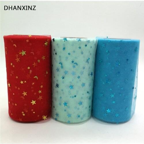 25Yards/Lot) 13cm Star Moon Glitter Tulle Mesh Roll Spool Tutu Pom Soft Squine Tulle DIY Wedding Party Birthday Decoration