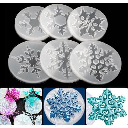 6PCS Snowflake Mold Christmas Silicone Epoxy Resin Mould Sugarcraft Fondant Cookie Biscuit Cake Snowflake Mold Baking Tools