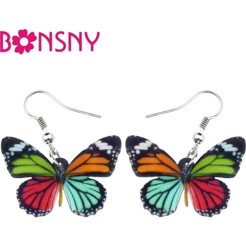 Bonsny Statement Acrylic Cartoon Colorful Butterfly Insect Earrings Drop Dangle Fashion Jewelry For Women Girls Teens Wholesale