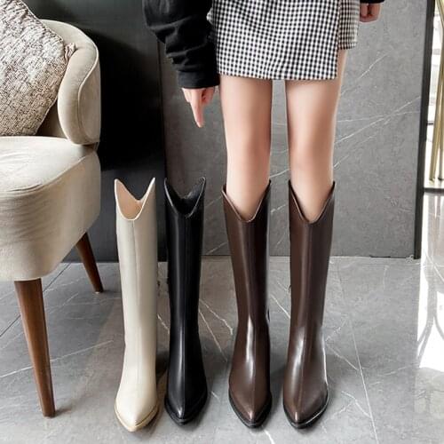Round Toe White Shoes Women Boots Over Knee Booties Woman 2020 Low Heel Boots-women Over-the-knee Rubber Pointy Mid