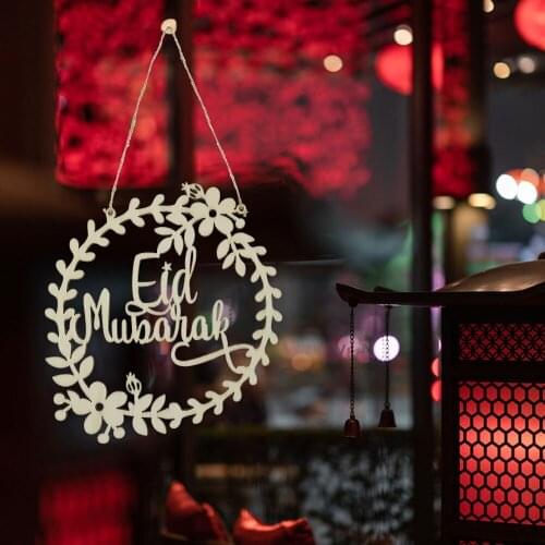 5Pcs EID Mubarak Hanging Ornament Ramadan Decorations For Home Islamic Muslim Party Eid Decor Wooden Decor For Garden Home