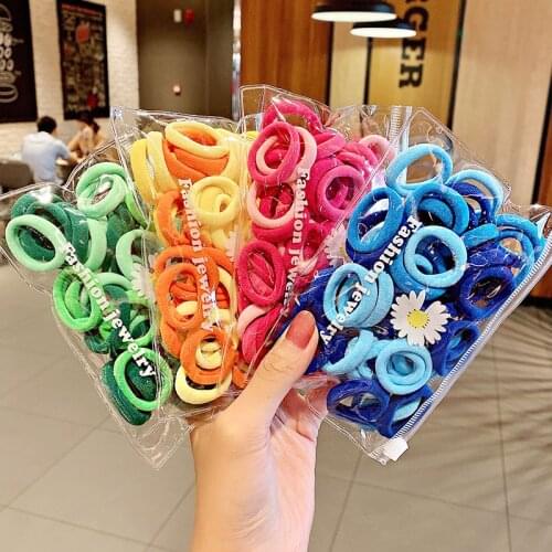 50PCS/Bag New Girls Colorful 2cm Basic Nylon Elastic Hair Bands Children Ponytail Holder Scrunchie Kids Fashion Hair Accessories