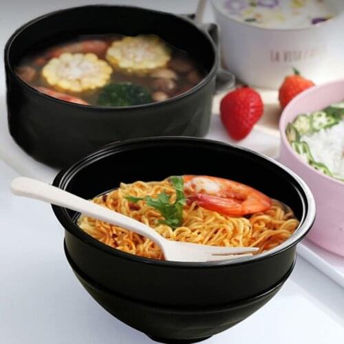 Japanese Style Eco-Friendly Wheat Straw Noodles Bowl With Lid and Handle Dinnerware Set Soup Microwaveable Salad Rice Bowl