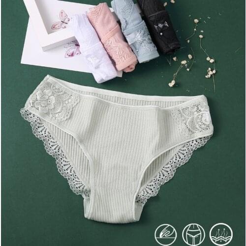 Cotton Panty For Women Lace Underwear Hot Sale Sexy Briefs Comfortable Cotton Panty Breathable Girls Soild Color Lingerie M-XL