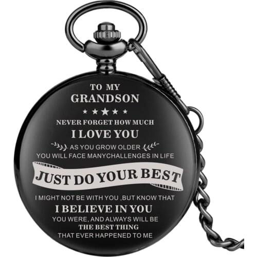 Customized "TO MY GRANDSON" Design Quartz Pocket Watch Chain Watch Arabic Numerals Dial Steampunk Clock for Boys Dropshipping