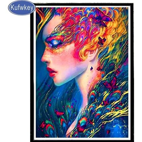 Peacock Woman diamond painting cross stitch Diy art embroidery home wall decor inlaid Full square Drill Kit mosaic Abstract Face