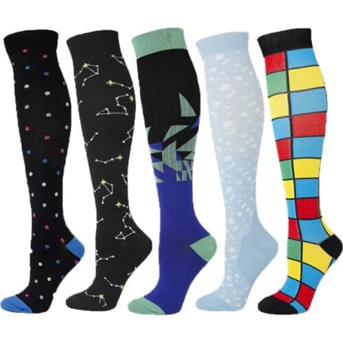 Running Compression Stockings Constellation Triangle Geometric Colorful Dots Tetris Snowflake Varicose Veins Decompression