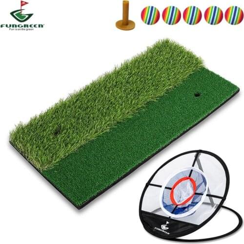 2-in-1 Golf Hitting Mat And Chipping Net Artificial Lawn Grass Pad With Tee Sponge Ball Golf Practice Mat