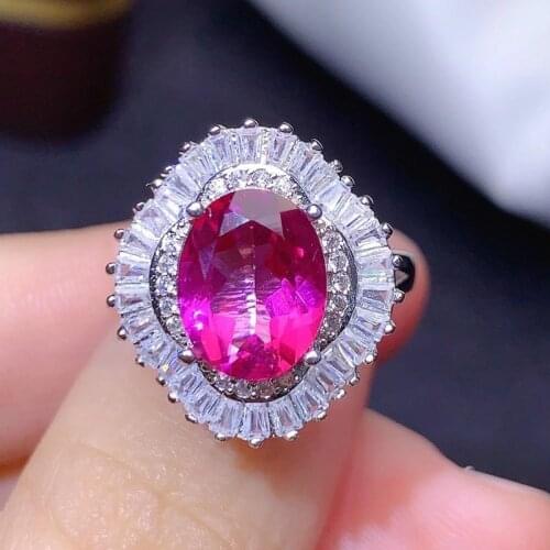 Hot Selling Style Natural Pink Topa Ring 925 Silver Womens Ring Color Beautiful Luxurious Atmosphere