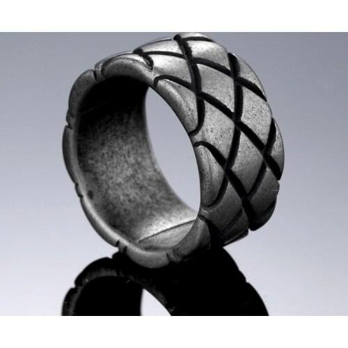 Fashion Do The Old Rhombus Texture Ring Men Boys Stainless Steel Biker Rings Male Vintage Simple Jewelry Dropshippint Store