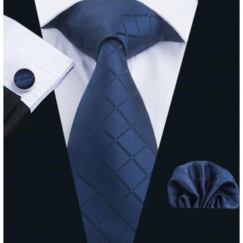 LS-1656 Barry.Wang 2017 Men`s Tie Set Silk Gravata Plaid Necktie Hanky Cufflinks For Wedding Business Party Free Shipping