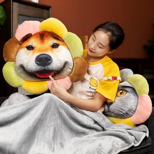 55cm Soft Colorful Stuffed Animal Blanket Pillow with Blanket Kawaii Plush Dog Cat Toy for Children Cartoon Gift