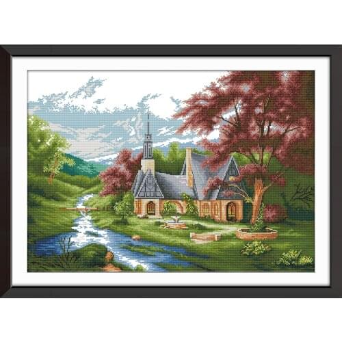Joy Sunday Church 4 Chinese Cross Stitch Kits Ecological Cotton Clear Stamped Printed 11CT DIY Gift Wedding Decoration For Home