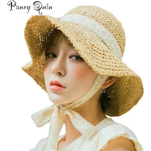 New Handmade Weave Raffia Sun Hats For Women Summer Women Outdoors Sunshade lace Straw Hat Beach Hat Foldable Hat
