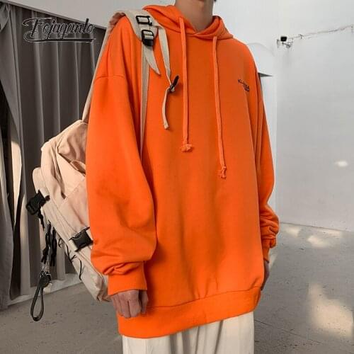 FOJAGANTO Autumn Mens Fashion Hoodies Korean Style Solid Color Loose Pullover Hip Hop Street Casual Hooded Sweatshirt Male