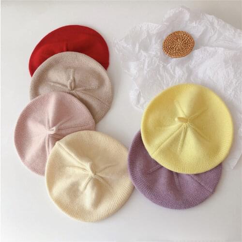 2021 Autumn New Arrival Girls Knitted Hat Kids Candy Color Hats Baby Soft Painter Hat