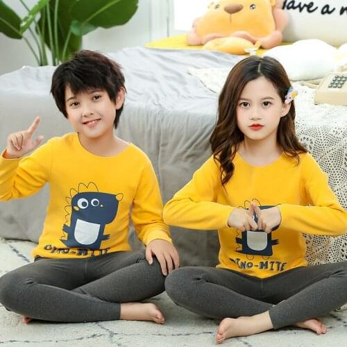 2pcs Tops+Pant Pajama Sets for Teen Girls Thermal Underwear Baby Boys Dinosaur Pajamas Autumn Winter Children Kids Homewear Suit